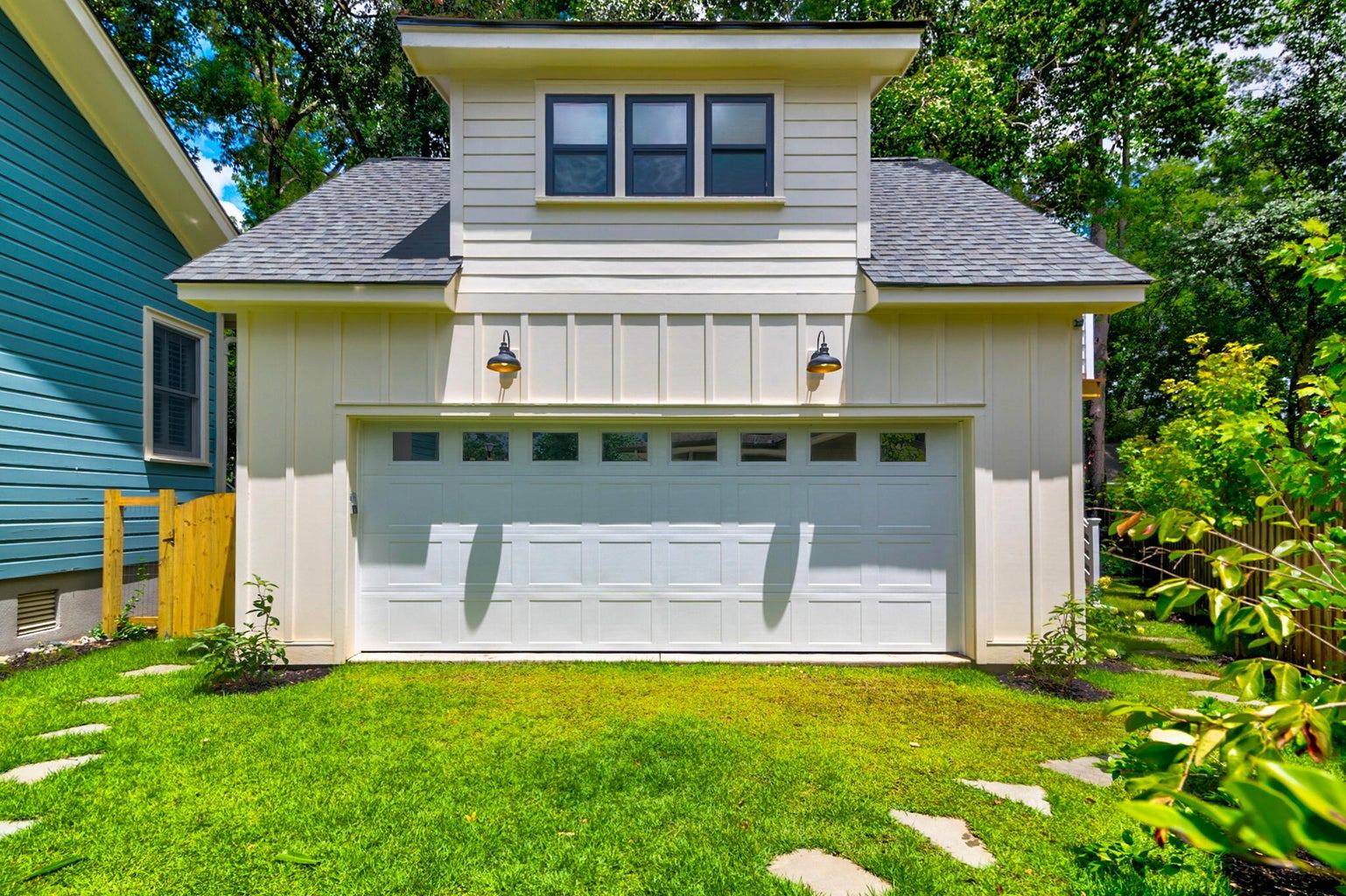 Detached two-car garage with the studio apartment above